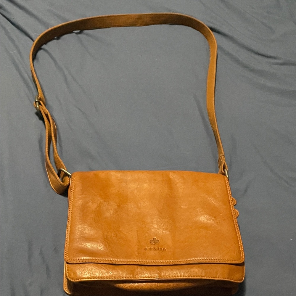 Oak and tan Brown genuine Leather Shoulder Bag